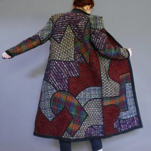 Vintage Koos Van Den Akker Women’s wool Coat Quilted Patchwork 80s sz 10, SMALL